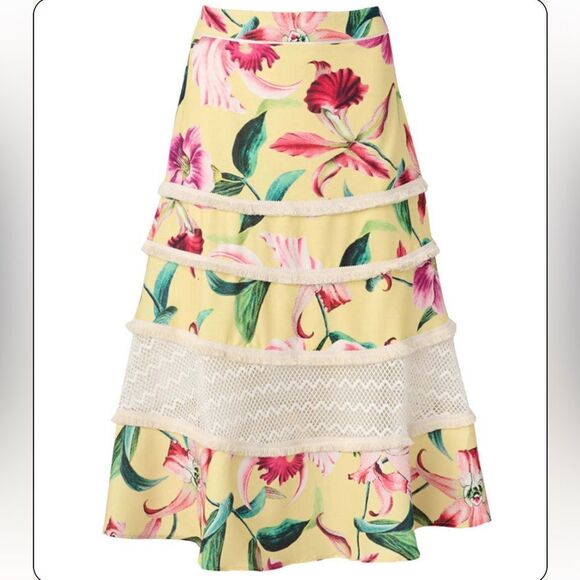 NWT PatBo LAELIA FRINGE TRIM MIDI SKIRT - CANARY Size 0 - Picture 13 of 13